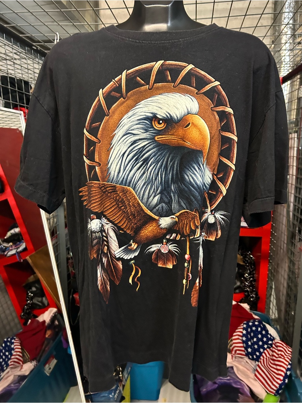 Vintage awesome Double side dreamcatcher Eagle Graphic Tee Men's Black Shirt XL
